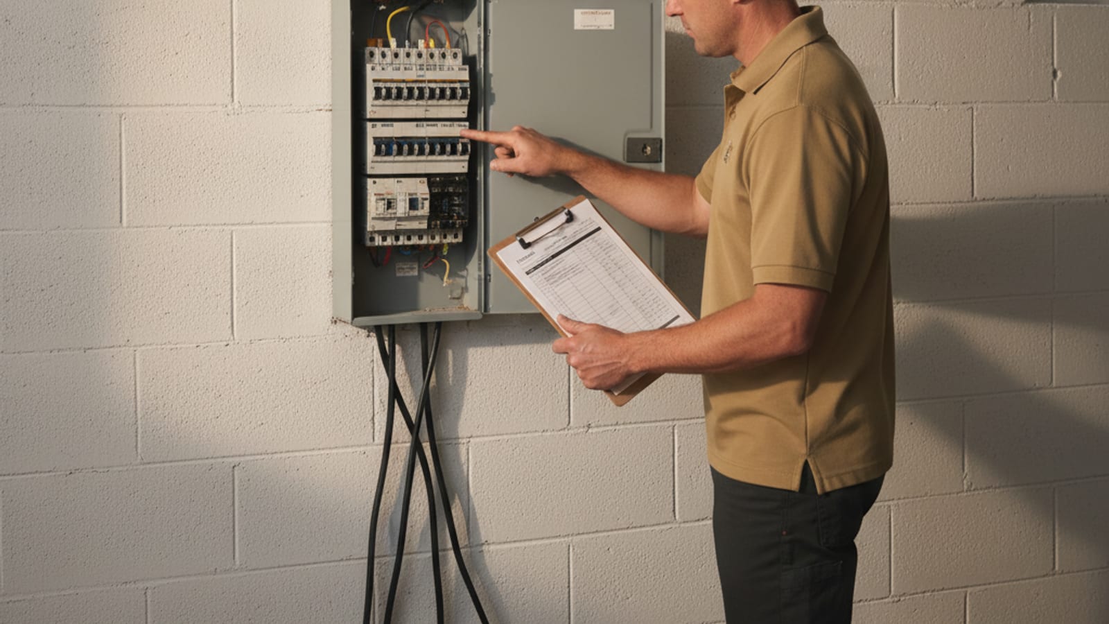 A 100-amp residential electrical panel being load-calculated for an EV charger install in a San Diego home